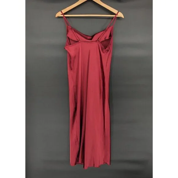 Bebe Satin Slip Dress Size S Burgundy Cowl Neck Midi Y2k Dance Prom Evening Date - Picture 2 of 11